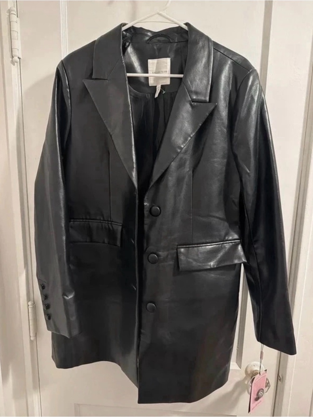 Avec Les Filles Black Faux Leather Blazer Jacket Women’s Large